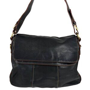 VTG ETIENNE AIGNER Black Leather Double Flap Fold Top Buckle Straps Shoulder Bag